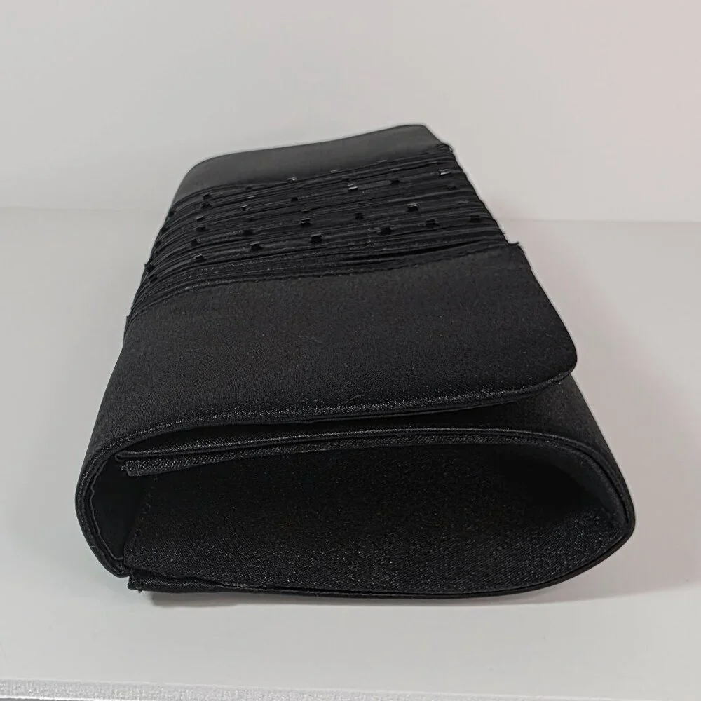Black Satin Beaded Clutch Evening Bag Crossbody Formal - Picture 4 of 12